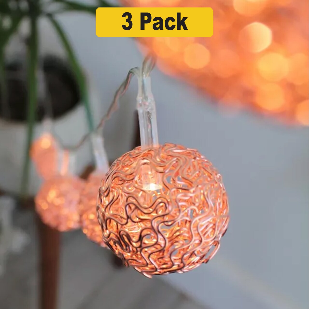 Glam Rose Gold Copper Ball String Lights — 10 LEDs, Battery Operated